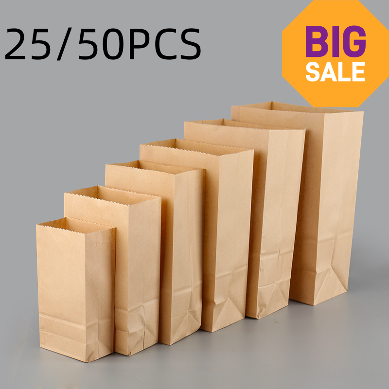 Food Storage Plant - 25/50 個ブラウンクラフト紙袋絶妙なリサイクル可能なギフトテイクアウト食品ベーキング包装キャンディー収納卸売