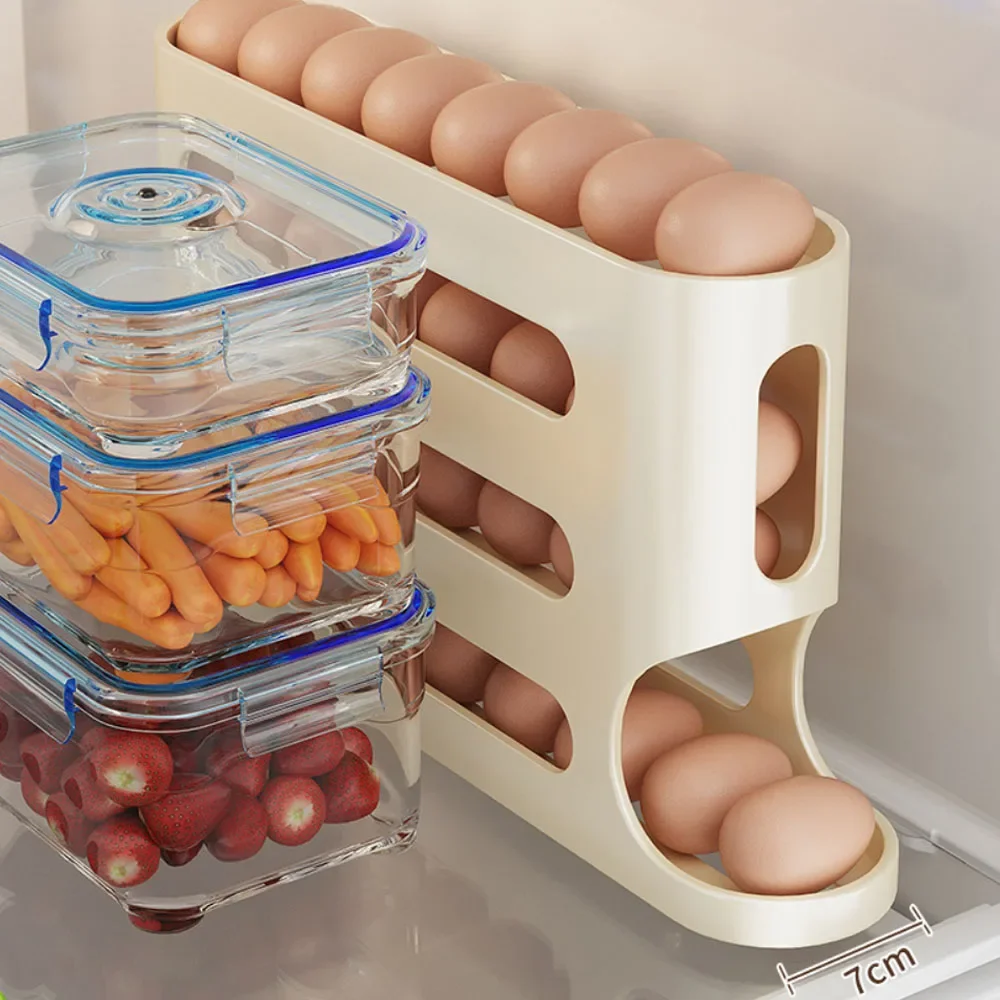 Food Storage Cabinet For Kitchen - 4層自動回転式卵ホルダーラック冷蔵庫卵収納ボックスコンテナキッチン冷蔵庫卵ディスペンサー冷蔵庫オーガナイザー