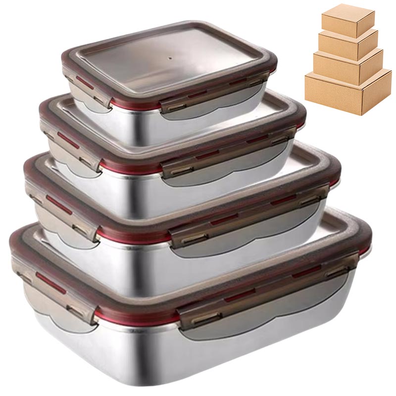 Food Storage Tupperware - 304 ステンレス鋼食品ランチ弁当箱密封された漏れ防止旅行収納ボックス家庭用ピクルスボックス電子レンジ加熱弁当箱