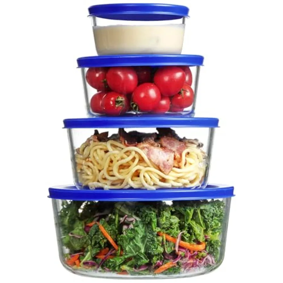 Storage Food Prep - 蓋付きガラスボウル4個セット（1カップ、2カップ、4カップ、7カップ）、食品保存容器、食事準備・残り物保存容器、ランチ容器、電子レンジ対応