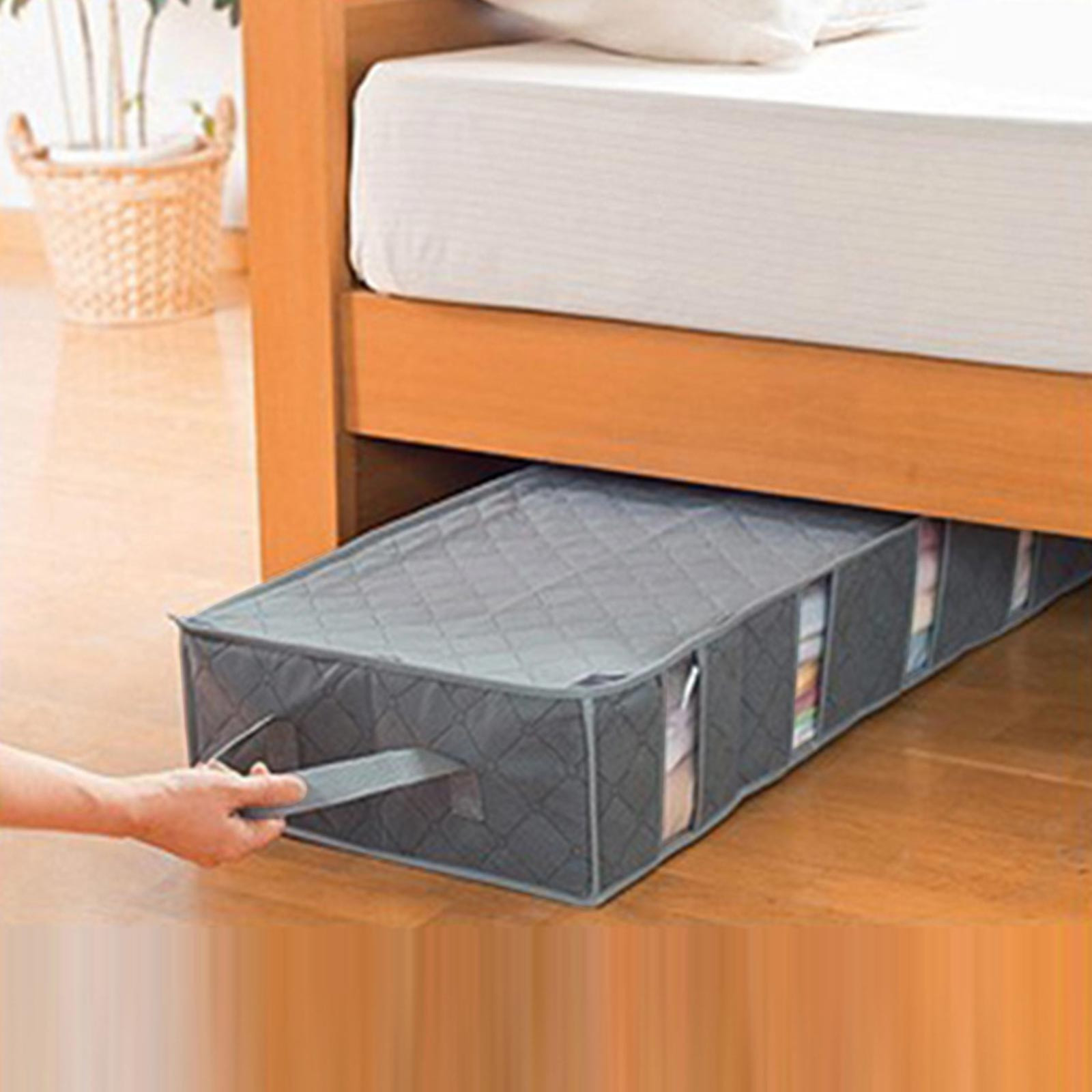 Food Storage Under Bed - ベッド下防塵収納オーガナイザー ジッパー付きコンパートメント付き 衣類オーガナイザー 多目的収納ボックス ハンドル付き