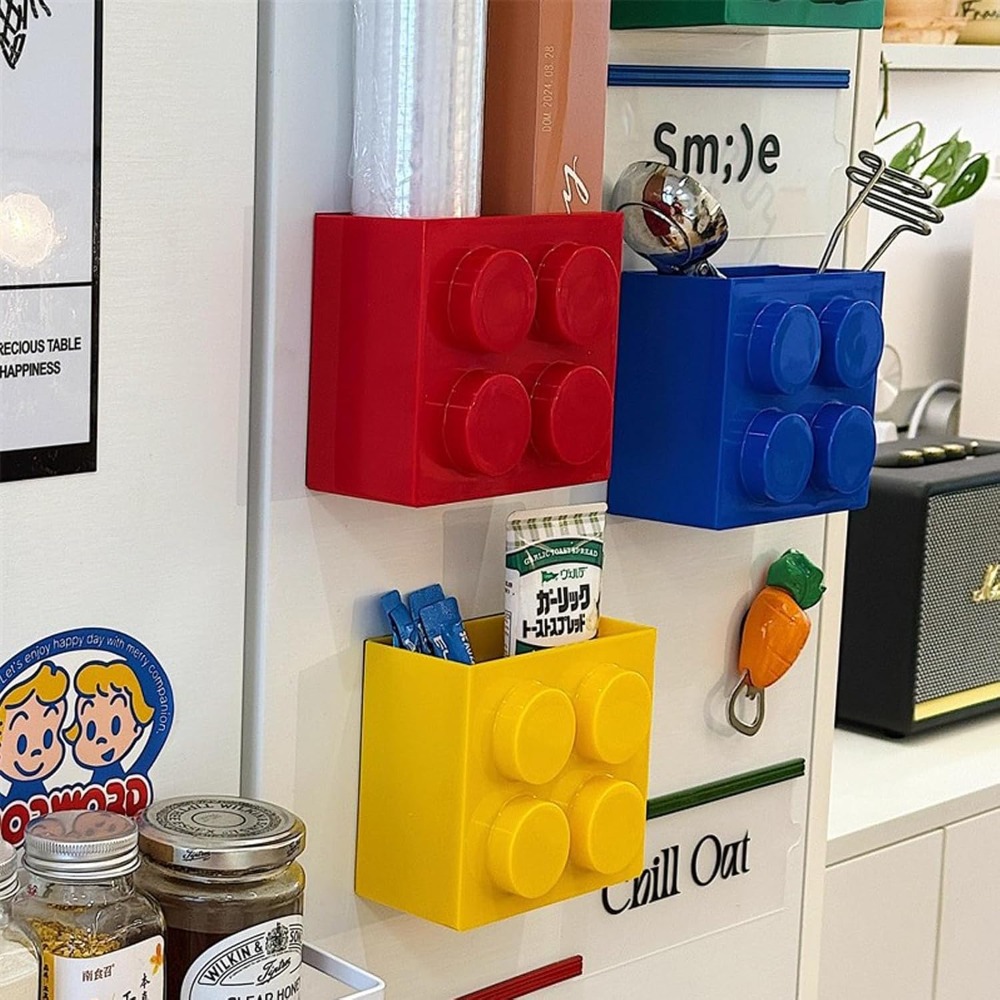 Food Storage Cabinet For Kitchen - レゴ風マグネット式冷蔵庫オーガナイザーABSプラスチック製ドリル不要収納ボックス冷蔵庫/電子レンジ/ホワイトボード用マウントホルダーキッチン用