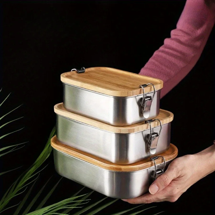 Food Storage Ideas - ステンレス鋼の竹のふた,弁当箱,食品収納ボックス,和風,新しいコレクション304