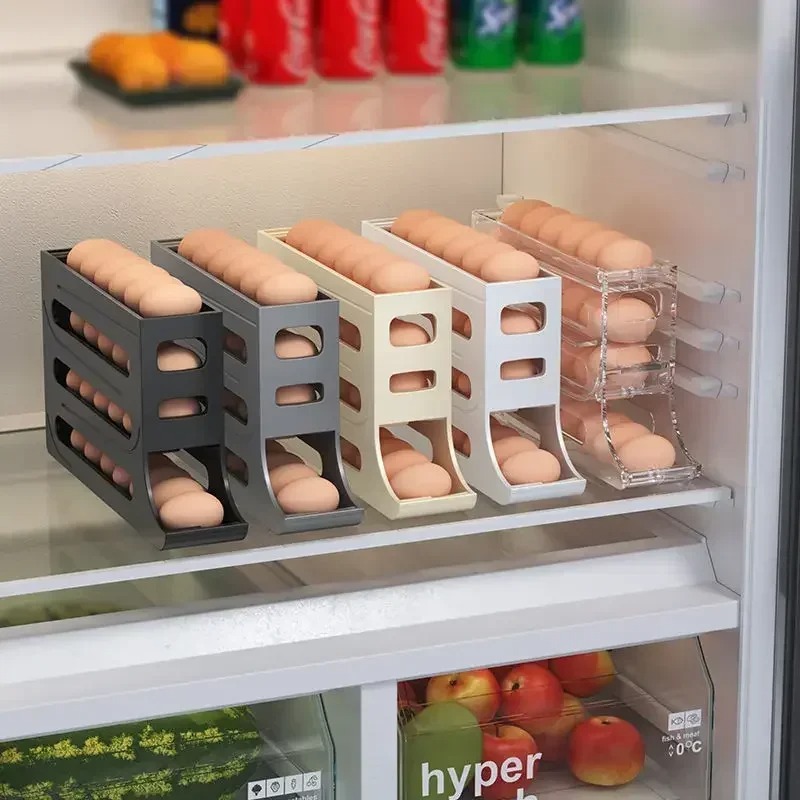 Food Storage Cabinet For Kitchen - 冷蔵庫用卵収納ボックス 4層式 自動回転卵ホルダー キッチン冷蔵庫用卵ディスペンサー 冷蔵庫オーガナイザー