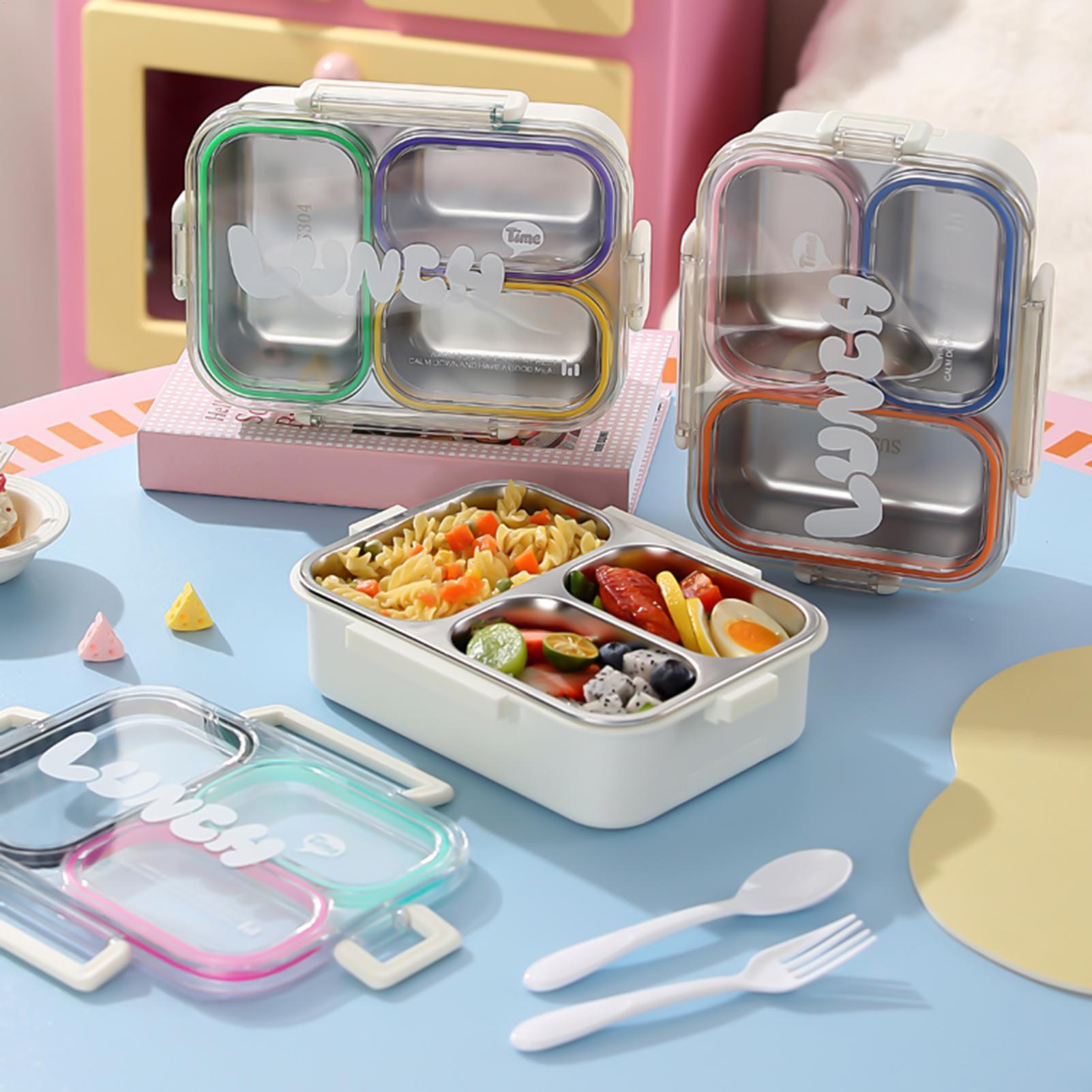 Food Storage Cabinet For Kitchen - ステンレス製ランチボックス分割漏れ防止学校子供用スナックボックス食器付きポータブルランチボックスオフィス用食品保存容器