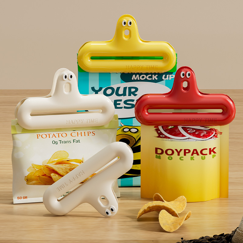 Food Storage Essentials - 1/4サイズの漫画風シーリングクリップ、防湿スナック固定クリップ、家庭用食品保存袋シーリングクリップ、家庭用に欠かせないアイテム