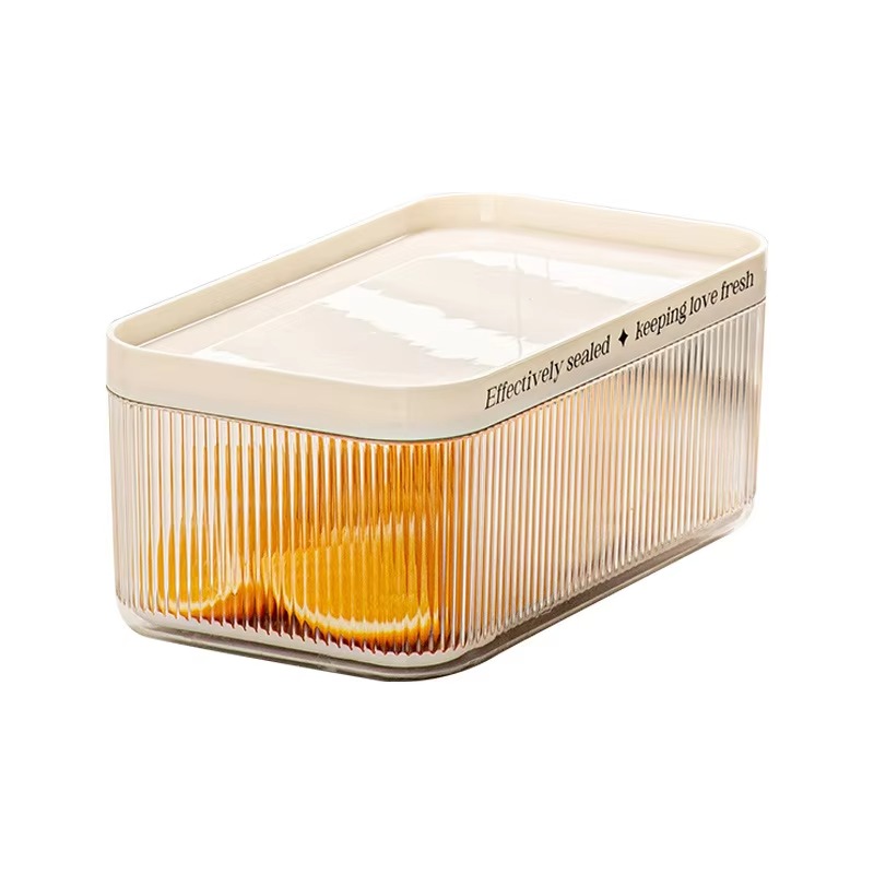 Food Storage Vegetables - 積み重ね可能なプラスチック製長方形PET冷蔵庫オーガナイザーボックス（蓋付き、取り外し可能な水切りトレイ付き、透明、食品・野菜・果物の保管用）