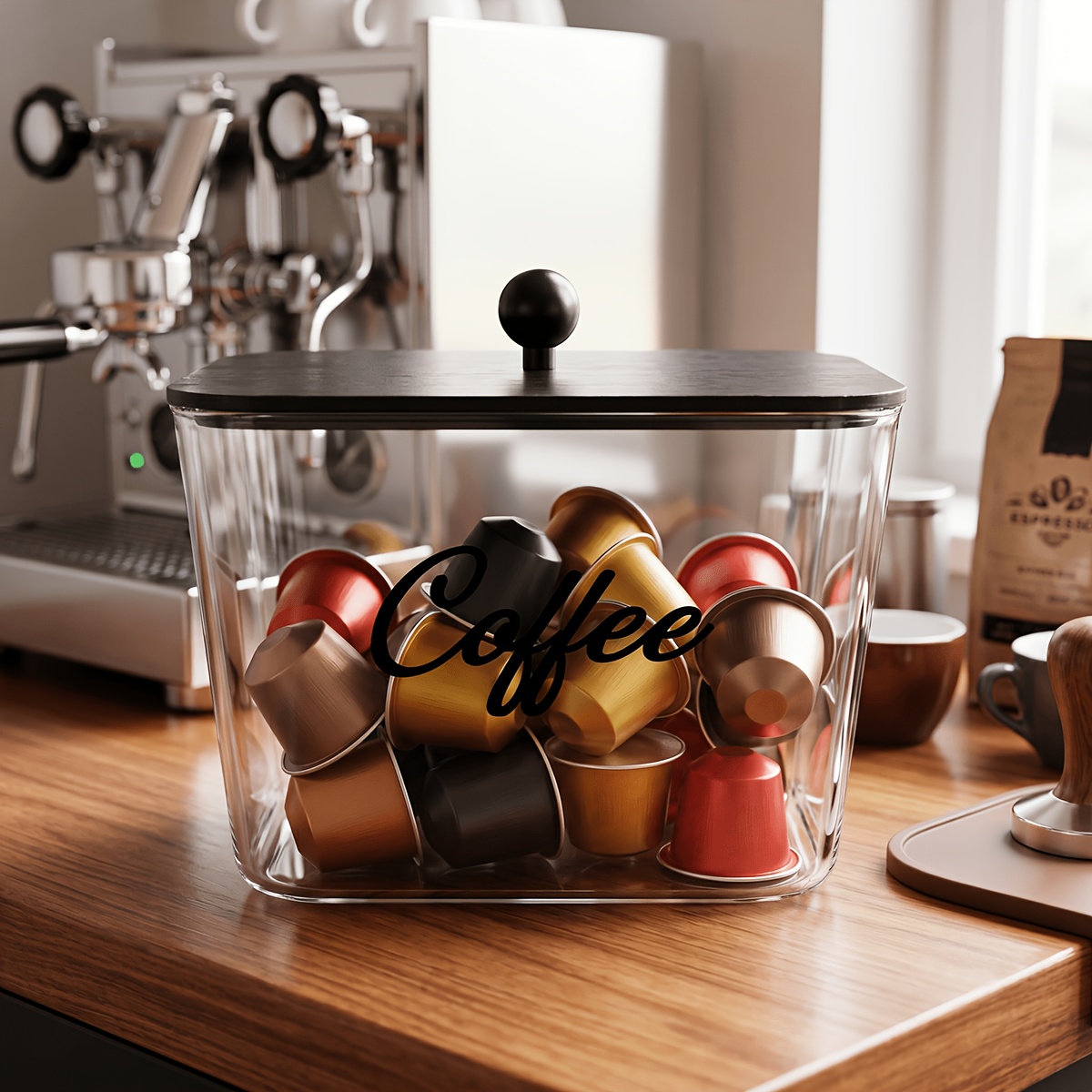 Food Storage Cabinet For Kitchen - 蓋付きコーヒーポッドホルダー プラスチック製収納ボックス Kカップオーガナイザー 大容量 キッチンカウンター、カフェバーオーガナイザー用