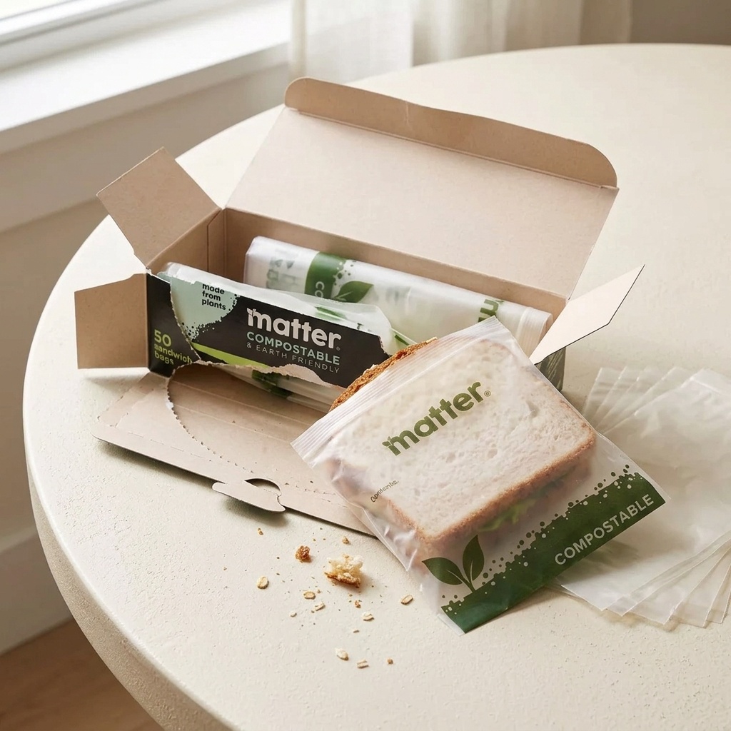 Food Storage Plant - 50枚入り堆肥化可能なサンドイッチバッグ、植物由来、家庭用および業務用堆肥化可能な使い捨て食品保存袋、キッチン、ランチ、スナック、ピクニック用