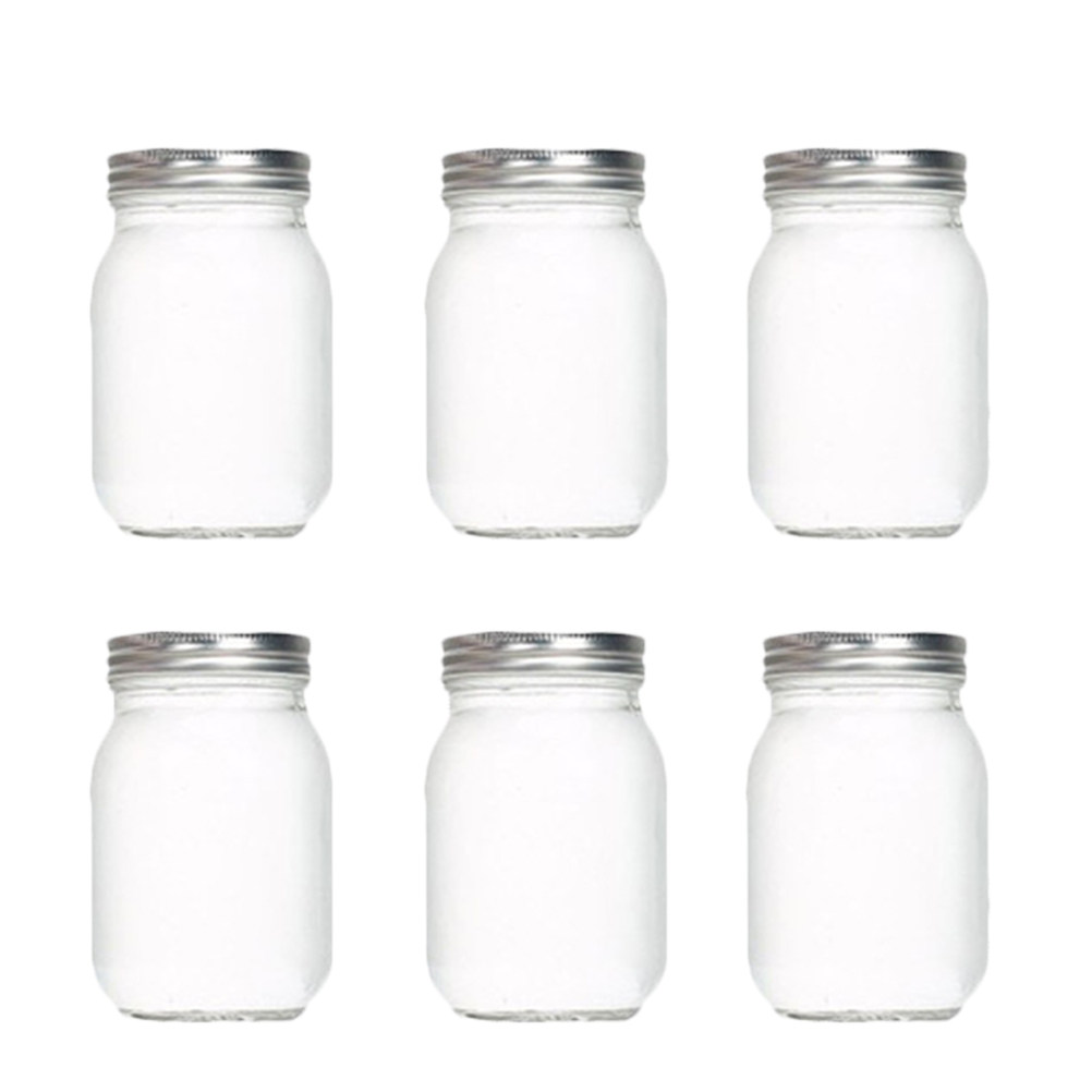 Food Storage In The Kitchen - 6個入り透明丸型ガラス瓶、気密蓋付き、食品保存用、コーヒー、紅茶、蜂蜜、ドライフルーツ、ジャム、ピクルス、キッチンガラス用