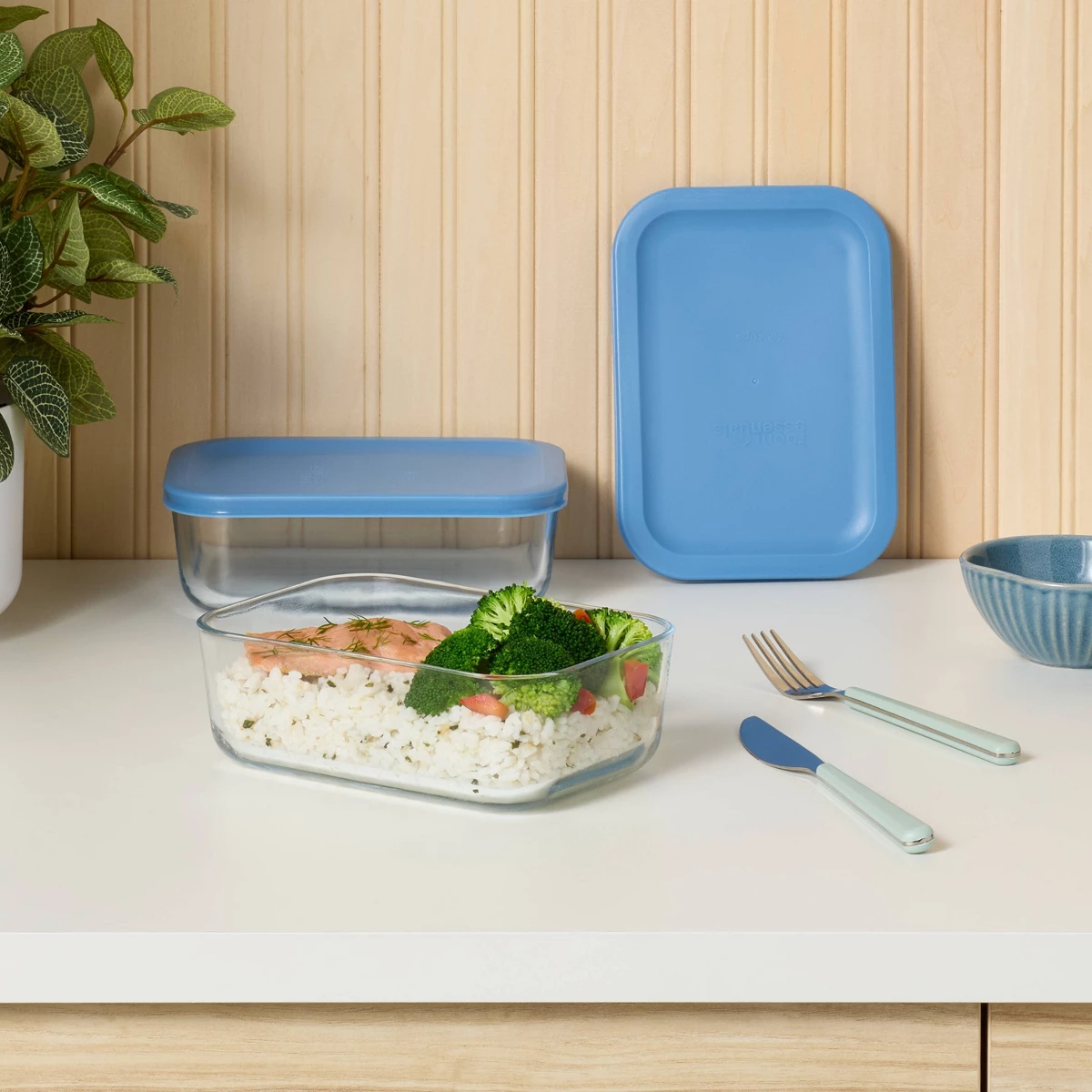 Food Storage Essentials - 4個入り（2個セット）4c長方形ガラス製食品保存容器セット - ルームエッセンシャルズ ™