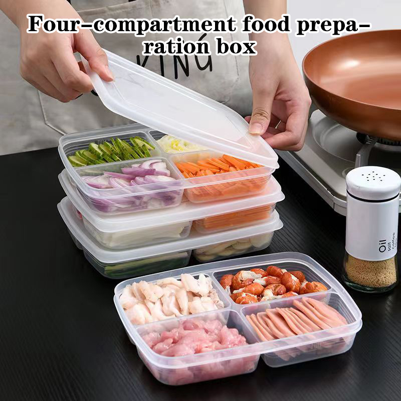 Food Storage Ideas - 新しい【4グリッドプラスチック収納ボックスポータブルコンパートメント冷蔵庫冷凍庫オーガナイザー透明食品果物小分けボックス】