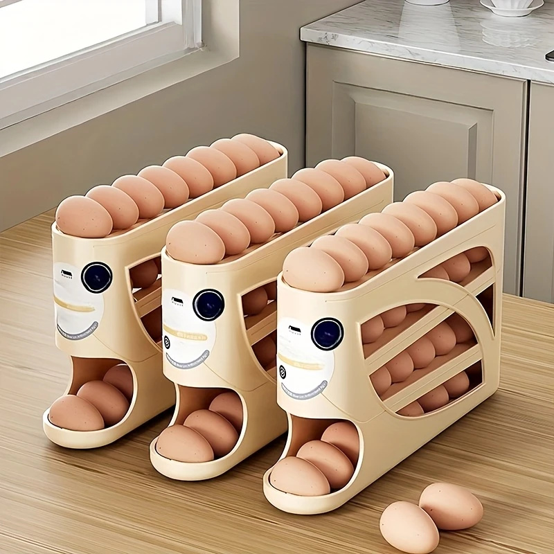 Food Storage Cabinet For Kitchen - 2～4段式回転卵収納容器、冷蔵庫用、24個の卵を収納できるオーガナイザーラック、大容量キッチン＆冷蔵庫収納ボックス
