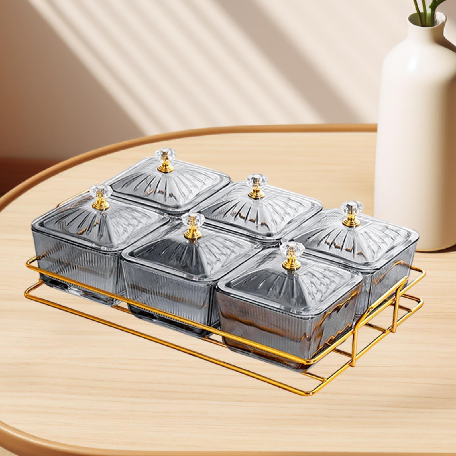 Food Storage Tupperware - 分割デザートプレート スタンド付き 6コンパートメント スナックサービングトレイ プラスチック製タッパーウェア リビングルーム