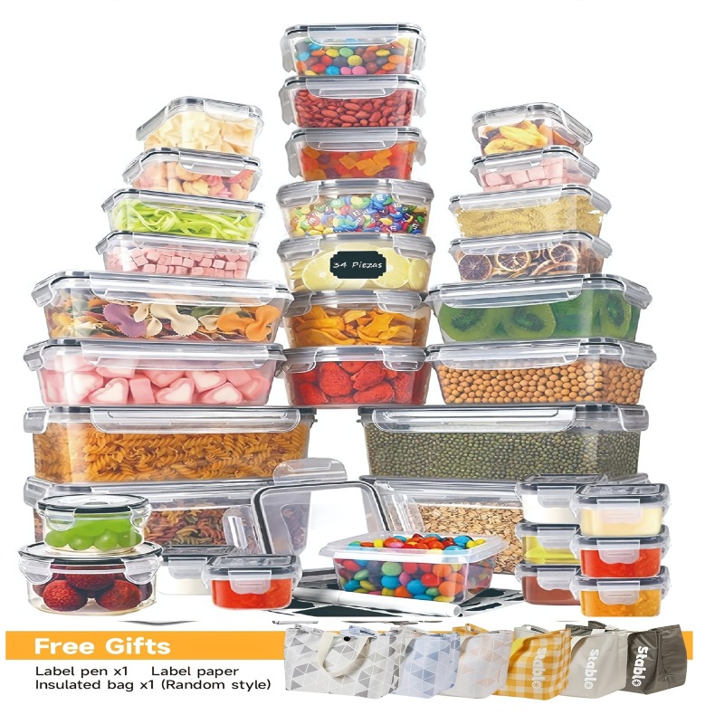 Food Storage Ideas - 48個入り BPAフリー食品保存容器セット – キッチン、パントリー、旅行用の蓋とラベル付き気密容器24個