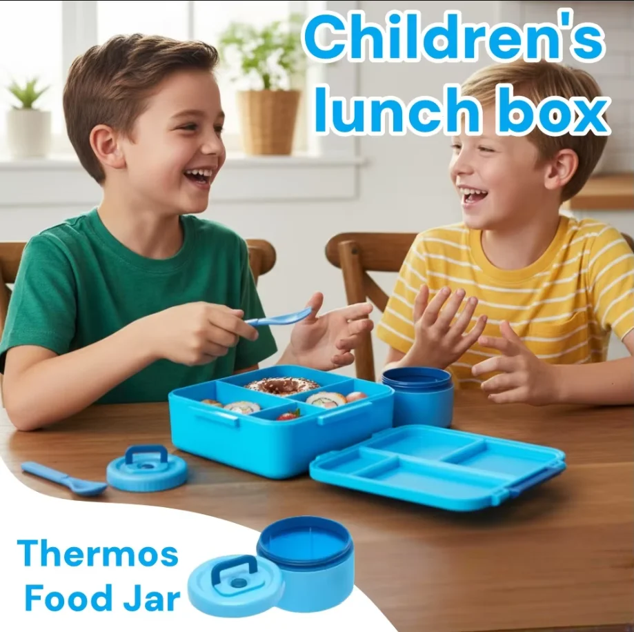 Food Storage Tupperware - 子供用1700ml弁当箱セット、食品保存容器と保温ポット付き、持ち運び可能な学校用ランチボックス、蓋付きタッパーウェア