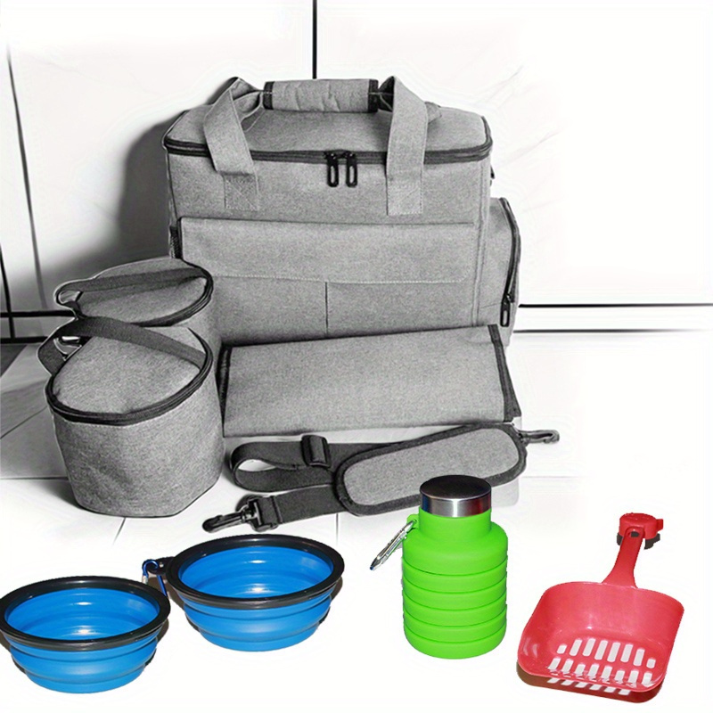 Food Storage Essentials - 犬と猫のためのショルダーストラップと必須の外出キット付きポータブルペットフード収納容器セット
