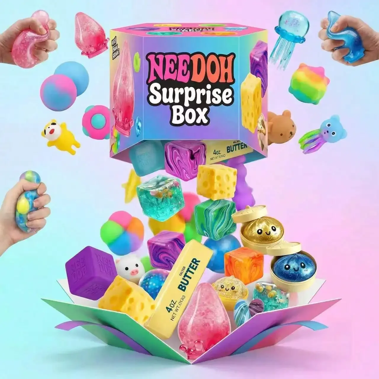 Food Storage Kits - 2026 Ne EDoh サプライズボックス - 各種ストレス解消スクイーズ玩具、食べ物や動物の形をしたスクイーズボール、不安解消感覚玩具（子供と大人向け）、ミステリーブラインドボックスギフトセット