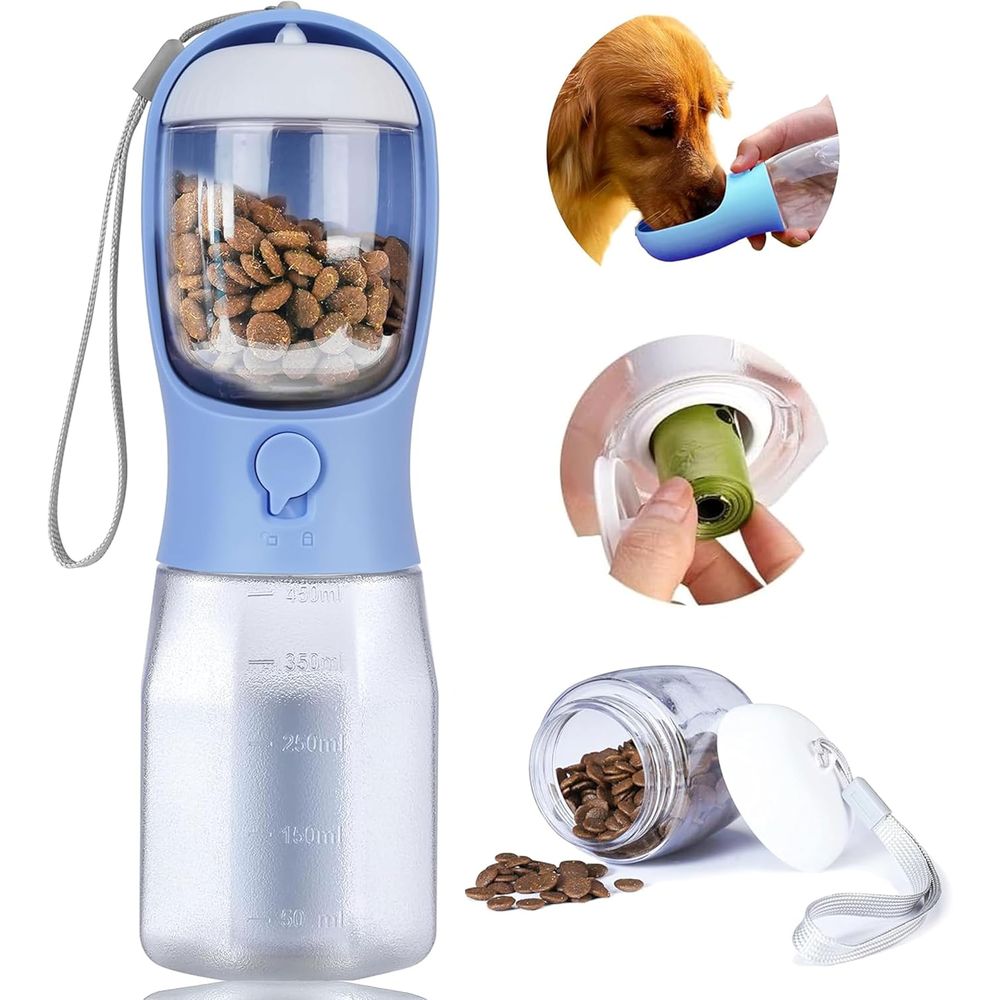 Food Storage Essentials - 犬用ウォーターボトル、フードコンテナ付き、ポータブルペット犬用ウォーターディスペンサー、屋外散歩、ハイキング、旅行、子犬の必需品、PU