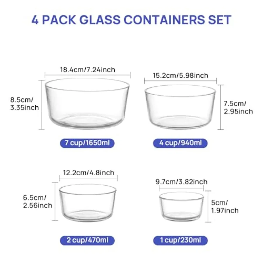 蓋付きガラスボウル4個セット（1カップ、2カップ、4カップ、 - Storage Food Prep のレビューと価格