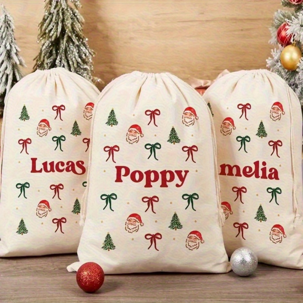 パーソナライズされたシンプルなサンタ＆クリスマスボウ付き巾着 - Food Storage Plant のレビューと価格