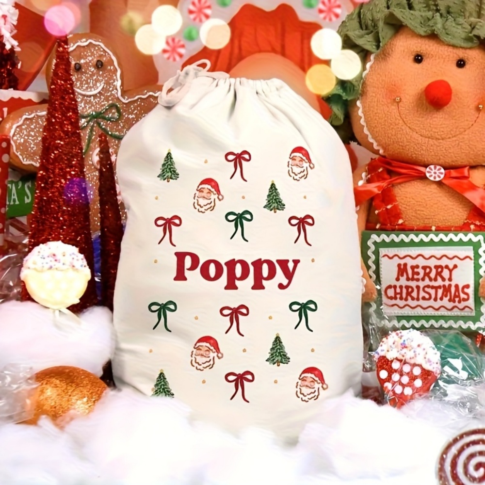 パーソナライズされたシンプルなサンタ＆クリスマスボウ付き巾着 - Food Storage Plant のレビューと価格