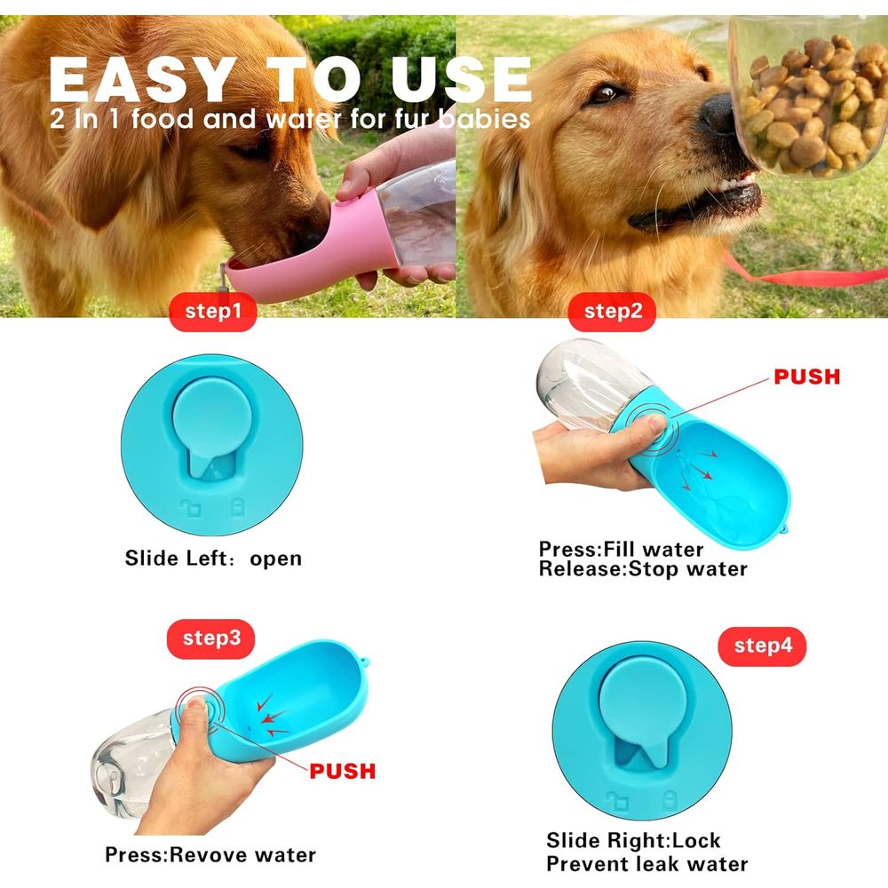 犬用ウォーターボトル（フードコンテナ付き）、携帯用漏れ防止ペ - Food Storage Essentials のレビューと価格