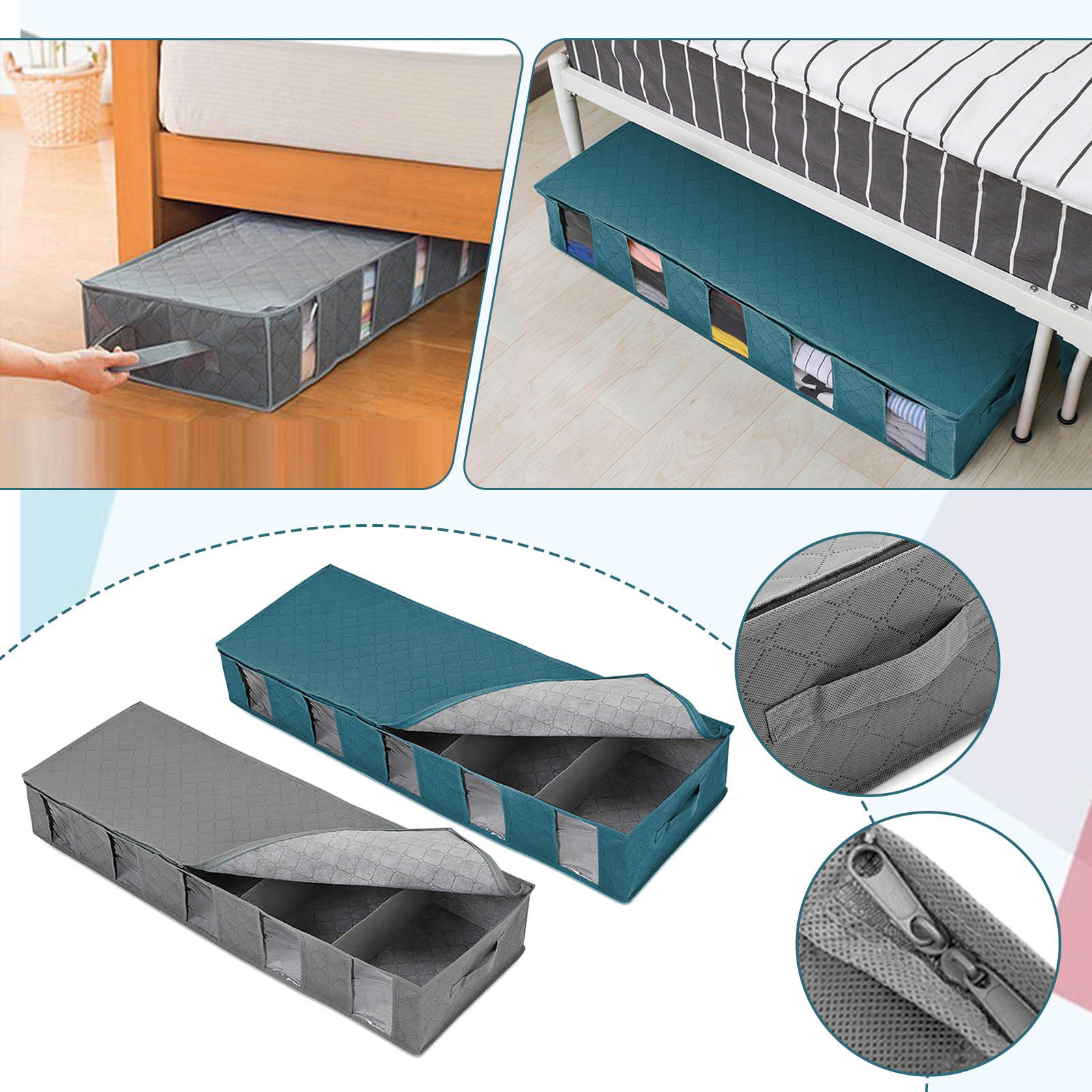 ベッド下防塵収納オーガナイザー ジッパー付きコンパートメント - Food Storage Under Bed のレビューと価格
