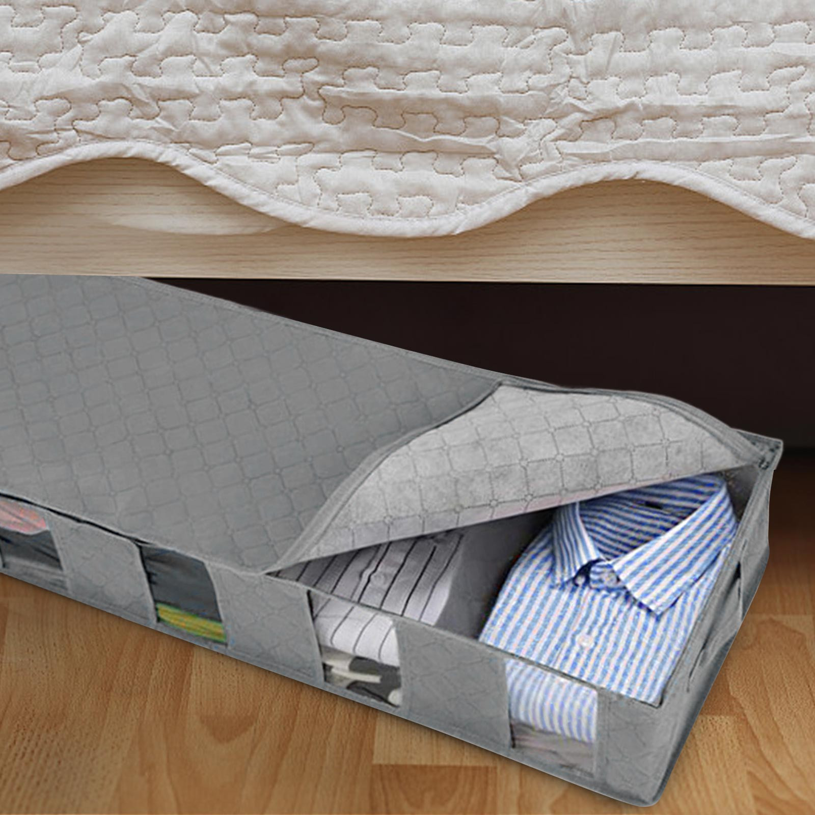 ベッド下防塵収納オーガナイザー ジッパー付きコンパートメント - Food Storage Under Bed のレビューと価格