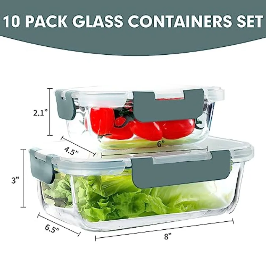 10個入りガラス製ミールプレップ容器、気密ガラス製ランチ容器 - Storage Food Prep のレビューと価格