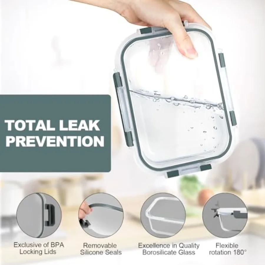 10個入りガラス製ミールプレップ容器、気密ガラス製ランチ容器 - Storage Food Prep のレビューと価格