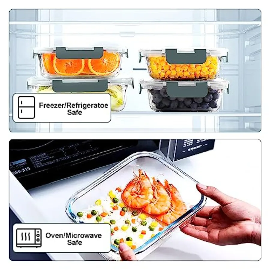 10個入りガラス製ミールプレップ容器、気密ガラス製ランチ容器 - Storage Food Prep のレビューと価格