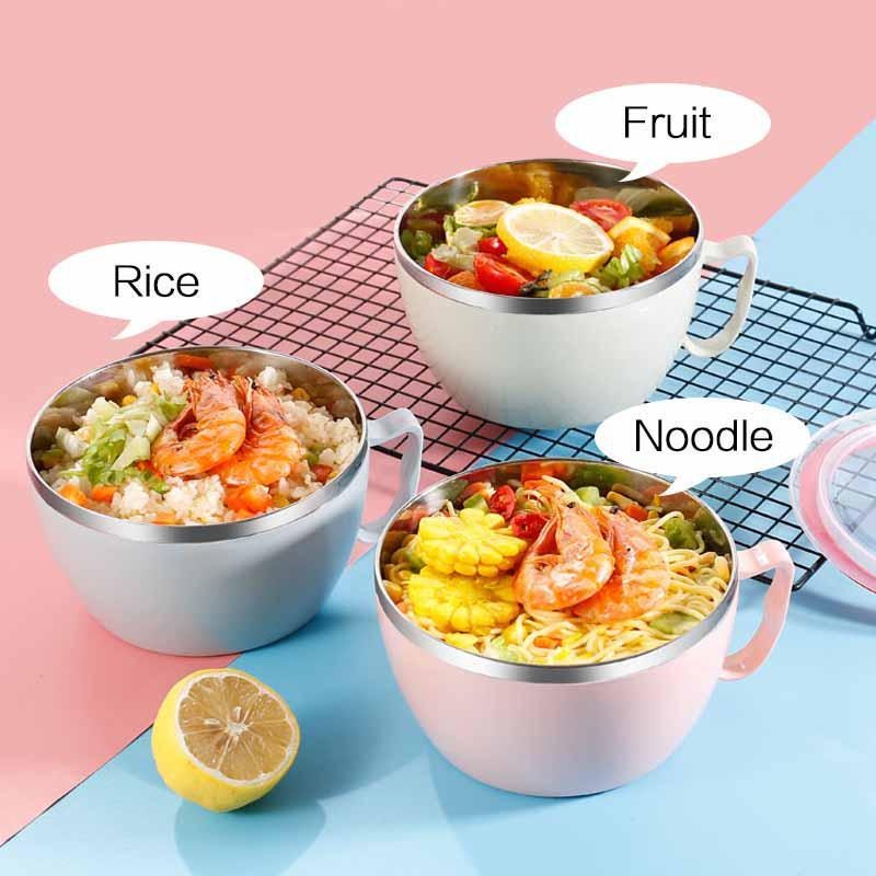 ポータブルステンレス鋼蓋付きインスタントラーメンボウル二重断 - Food Storage Tupperware のレビューと価格