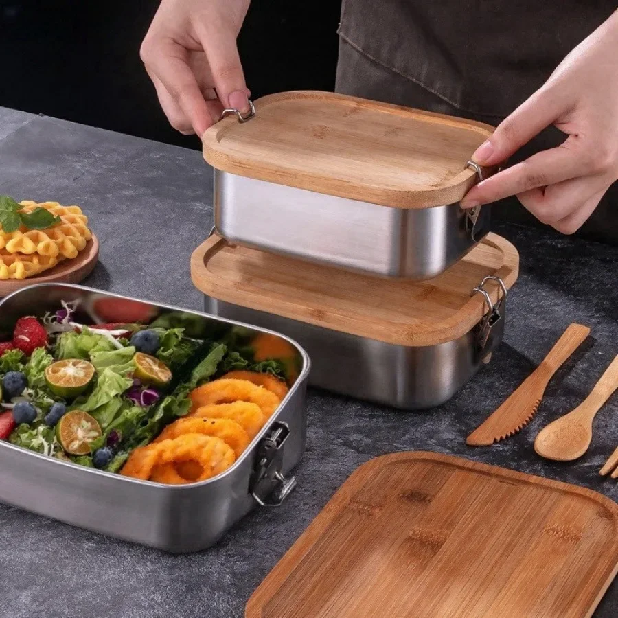 ステンレス鋼の竹のふた,弁当箱,食品収納ボックス,和風,新し - Food Storage Ideas のレビューと価格