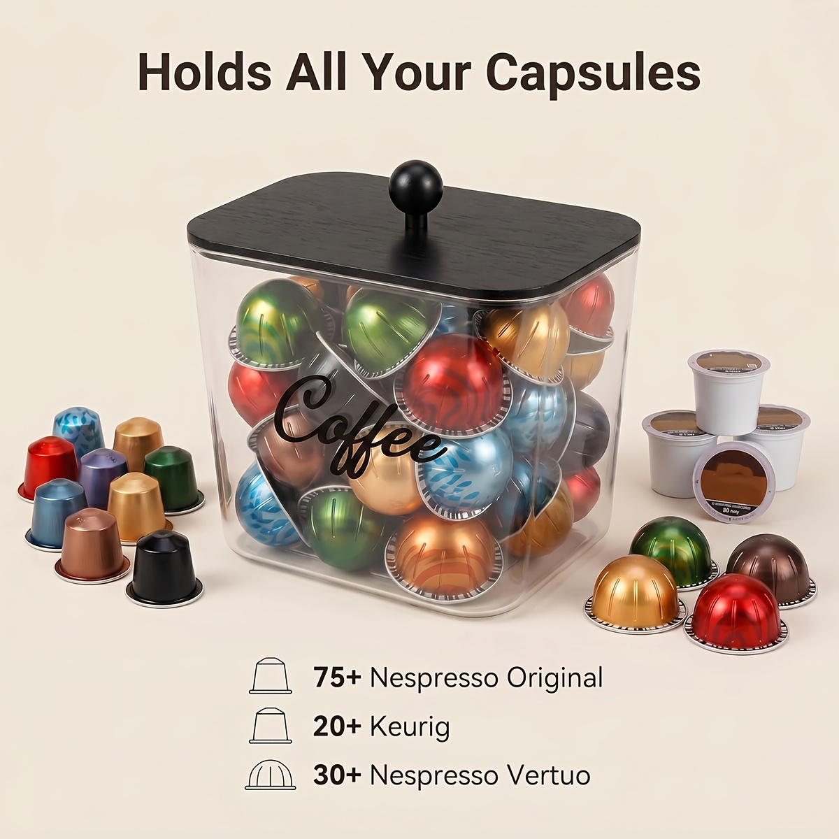 蓋付きコーヒーポッドホルダー プラスチック製収納ボックス K - Food Storage Cabinet For Kitchen のレビューと価格
