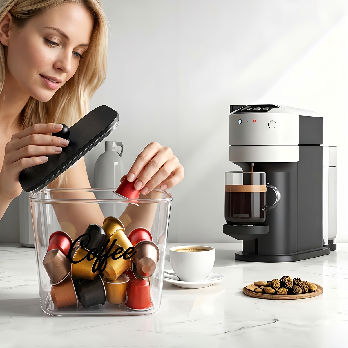 蓋付きコーヒーポッドホルダー プラスチック製収納ボックス K - Food Storage Cabinet For Kitchen のレビューと価格