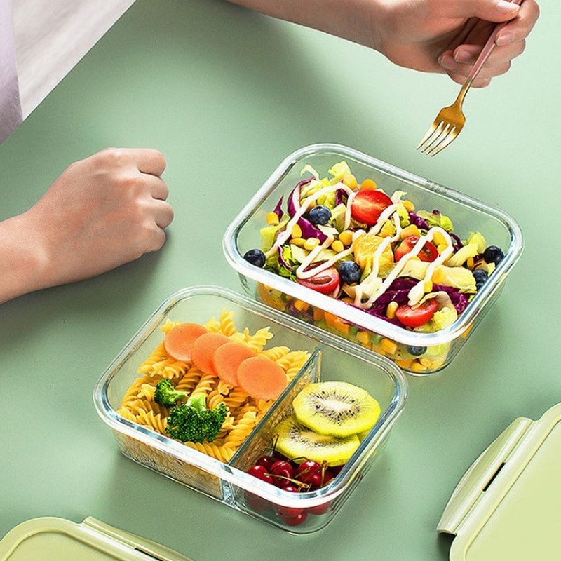 ホームキッチンミニマリストガラス製ランチボックス電子レンジ対 - Storage Food Prep のレビューと価格