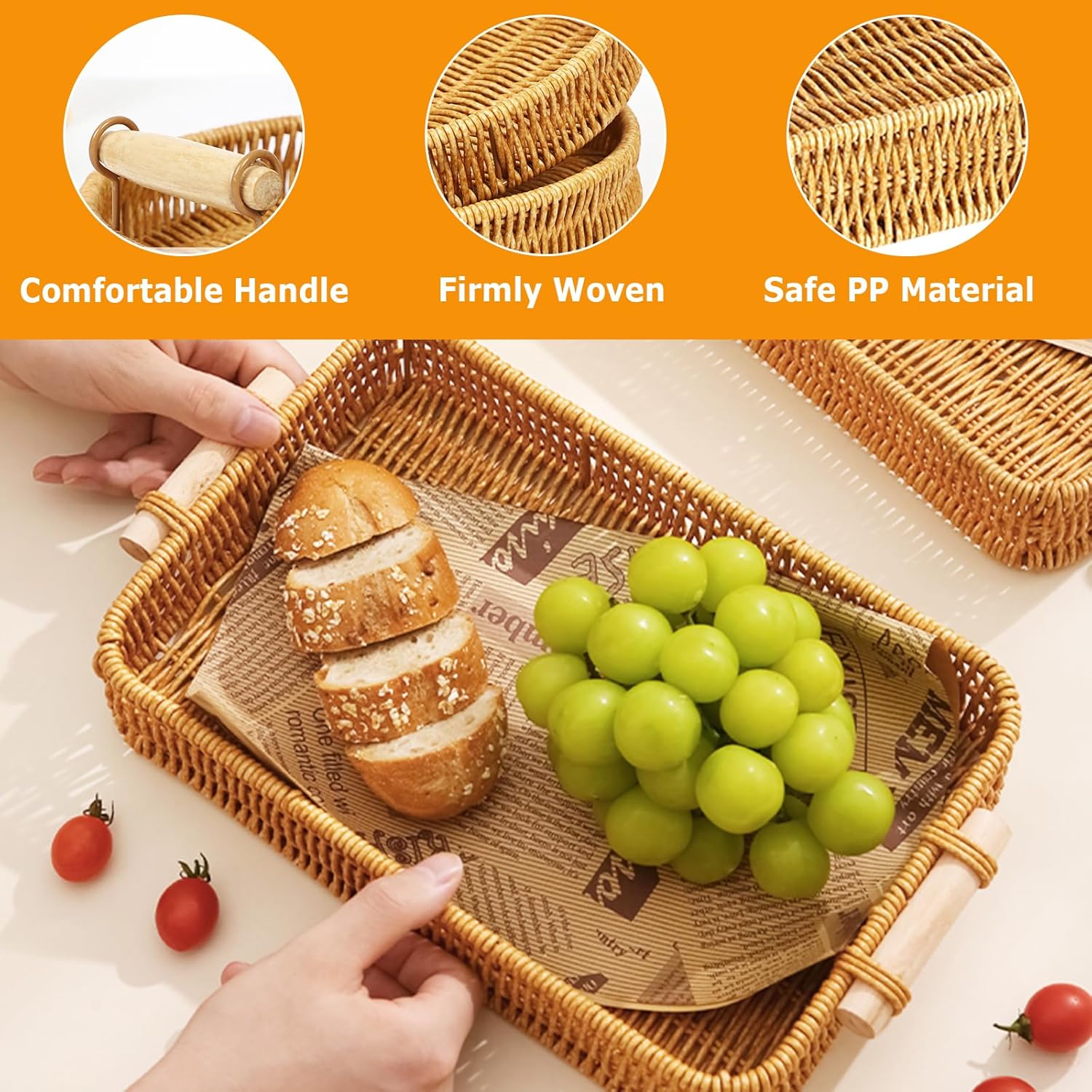 籐製トレイ 長方形の籐製トレイ フルーツ、食品の保管、装飾用 - Food Storage Essentials のレビューと価格