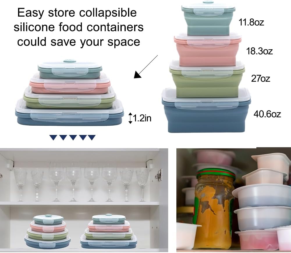 折りたたみ可能なシリコン食品保存容器セット 4 ピース屋外ポ - Food Storage Kits のレビューと価格