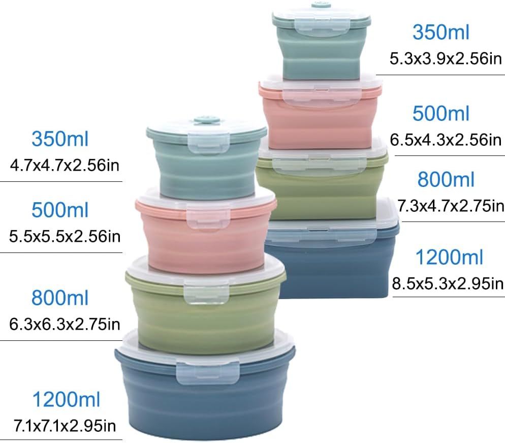 折りたたみ可能なシリコン食品保存容器セット 4 ピース屋外ポ - Food Storage Kits のレビューと価格