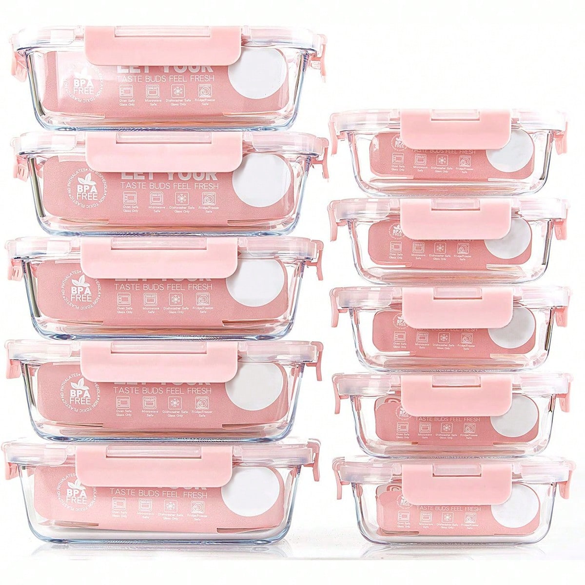 10個入りガラス製ミールプレップ容器、蓋付き食品保存容器、気 - Storage Food Prep のレビューと価格