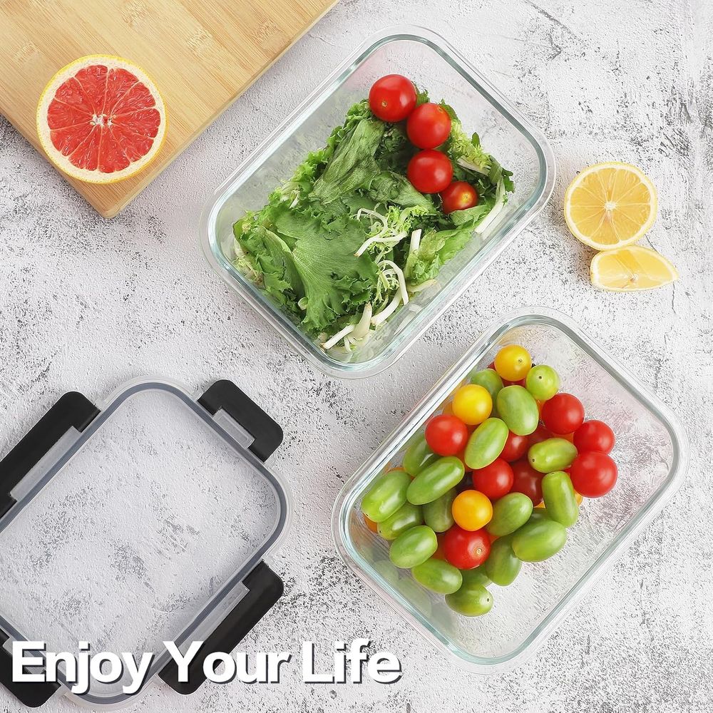 4個セット 63オンス ガラス製食品保存容器 蓋付き、食事準 - Storage Food Prep のレビューと価格