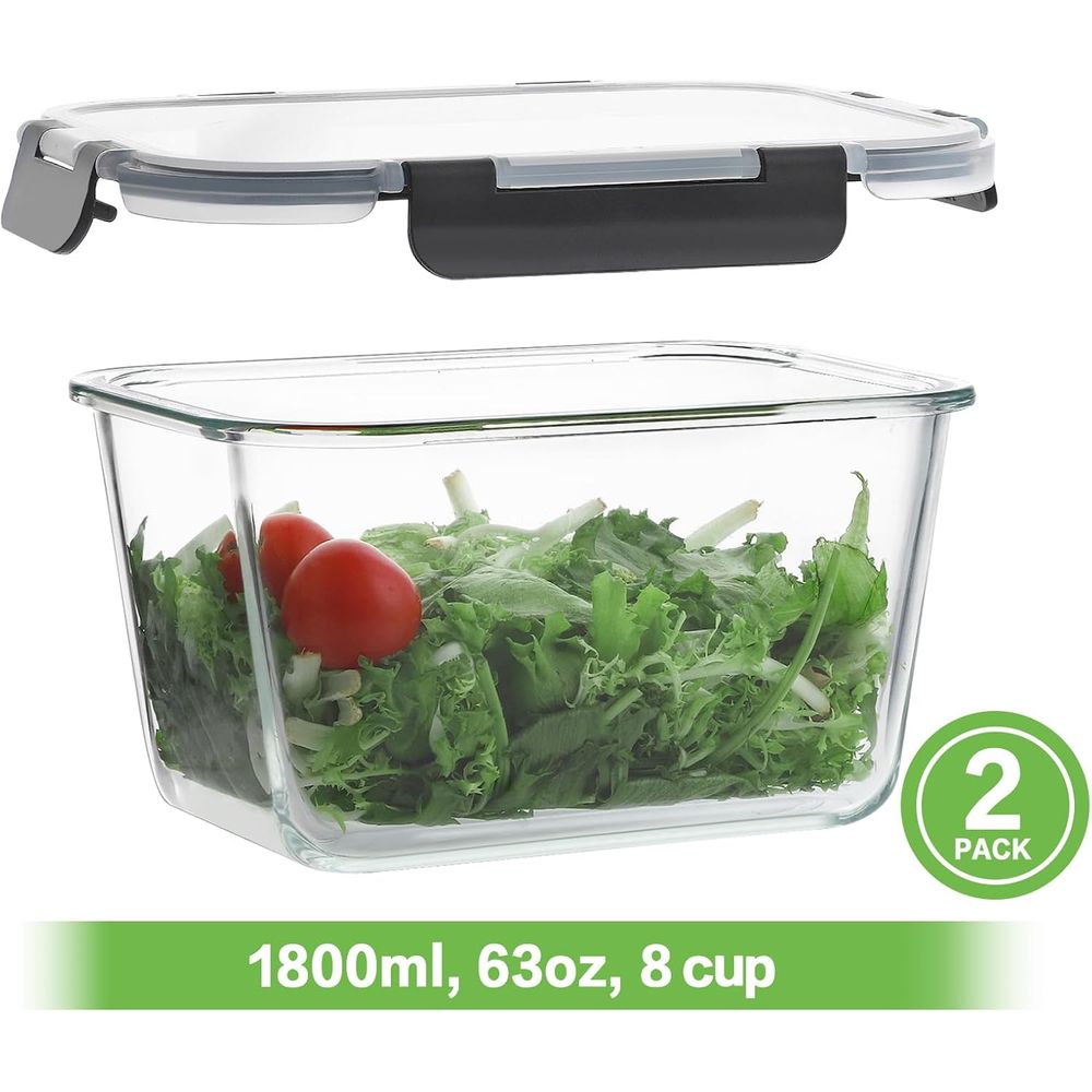 4個セット 63オンス ガラス製食品保存容器 蓋付き、食事準 - Storage Food Prep のレビューと価格