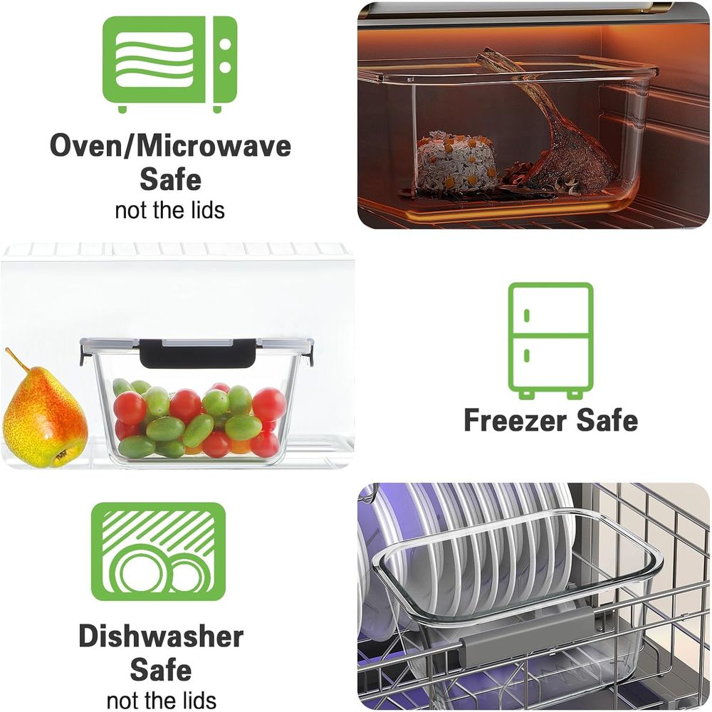 4個セット 63オンス ガラス製食品保存容器 蓋付き、食事準 - Storage Food Prep のレビューと価格
