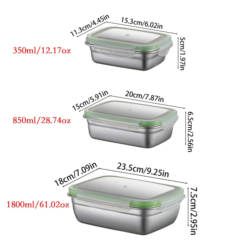 304ステンレス製ランチボックスセット、シリコン製透明蓋付き - Food Storage Ideas のレビューと価格