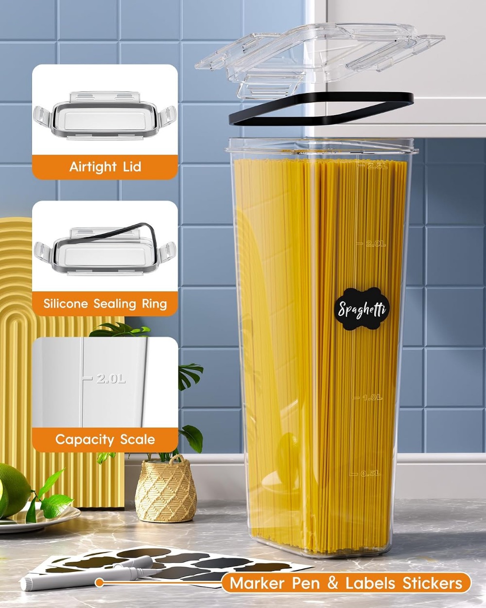 24個入り気密食品保存容器、蓋付き、BPAフリープラスチック - Food Storage In The Kitchen のレビューと価格