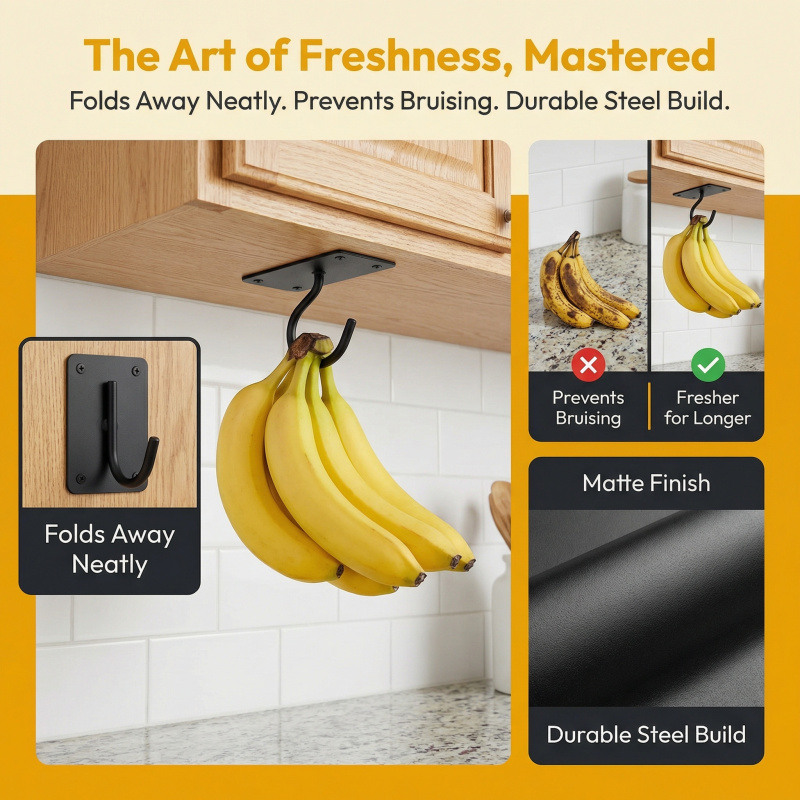 ブラックメタル製粘着式バナナフック折りたたみ式収納ラック省ス - Food Storage Cabinet For Kitchen のレビューと価格