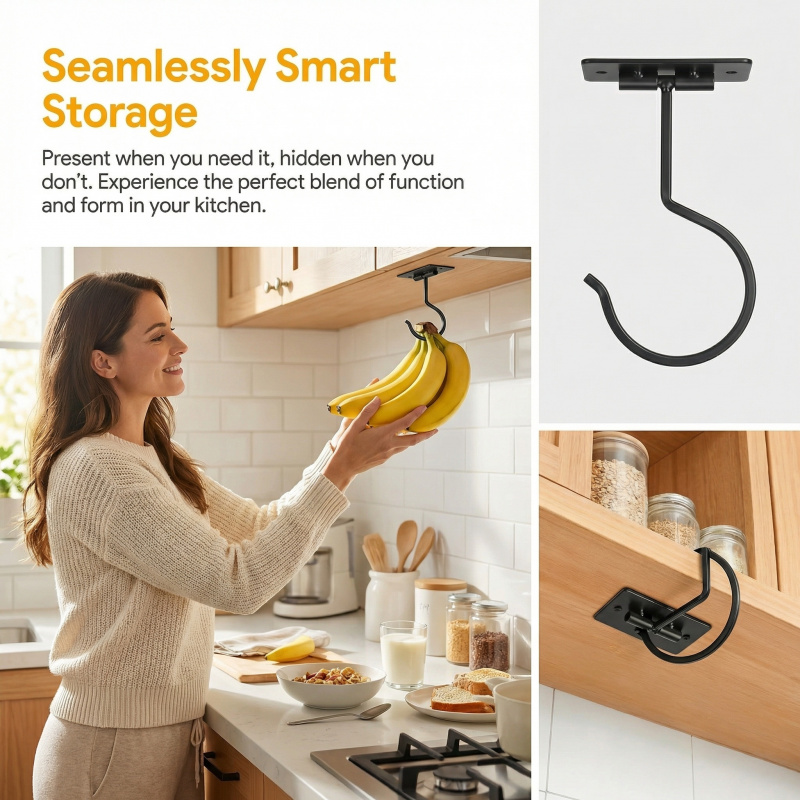 ブラックメタル製粘着式バナナフック折りたたみ式収納ラック省ス - Food Storage Cabinet For Kitchen のレビューと価格