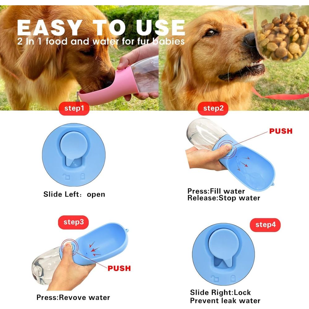 犬用ウォーターボトル、フードコンテナ付き、ポータブルペット犬 - Food Storage Essentials のレビューと価格