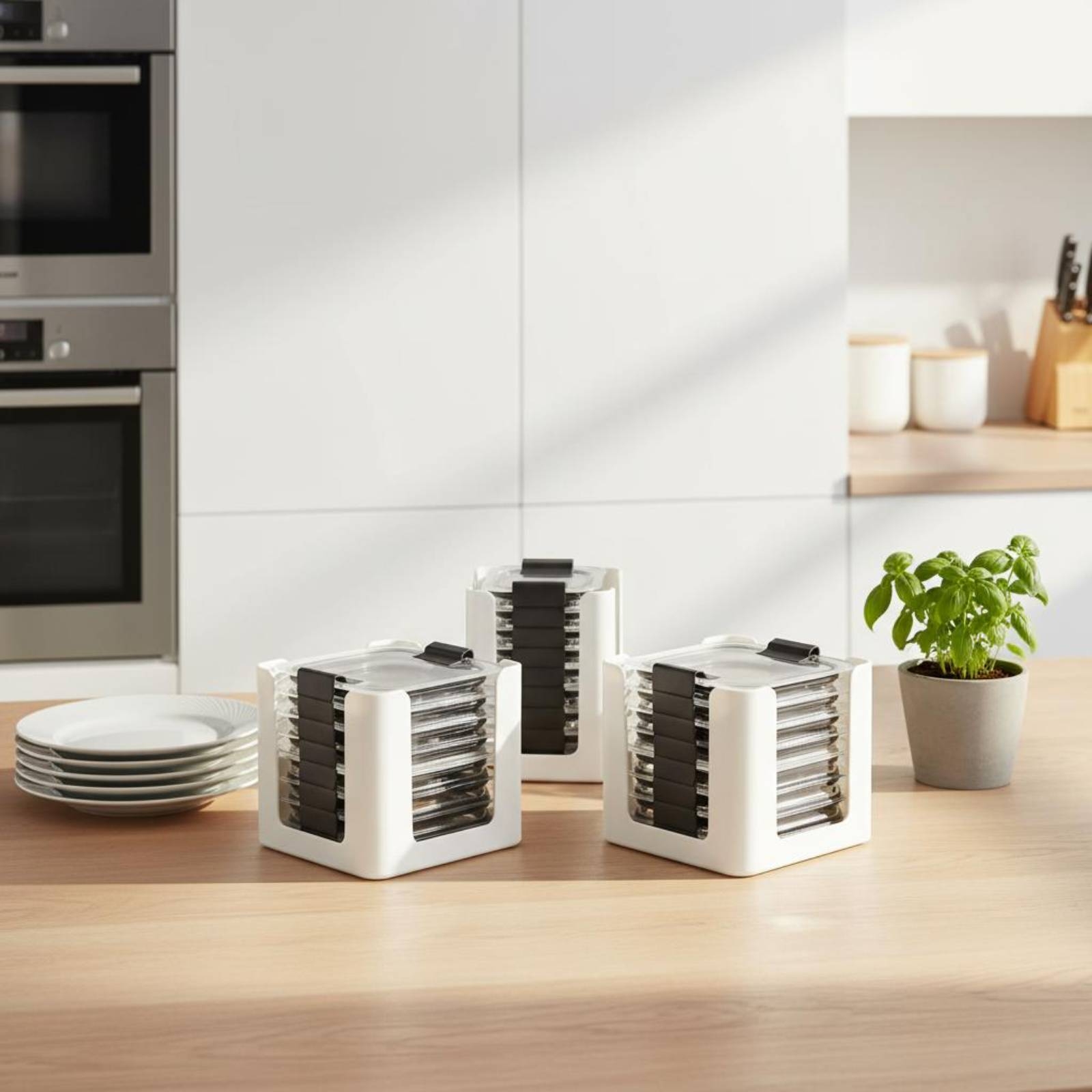 3ピース蓋収納ラック長方形食品容器蓋オーガナイザー丸みを帯び - Food Storage Cabinet For Kitchen のレビューと価格